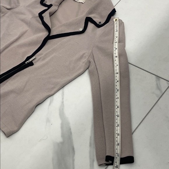 Karen Millen Knit Sweater Jacket Black Trim Asymmetrical Zipper V Neck Collar - Picture 11 of 14